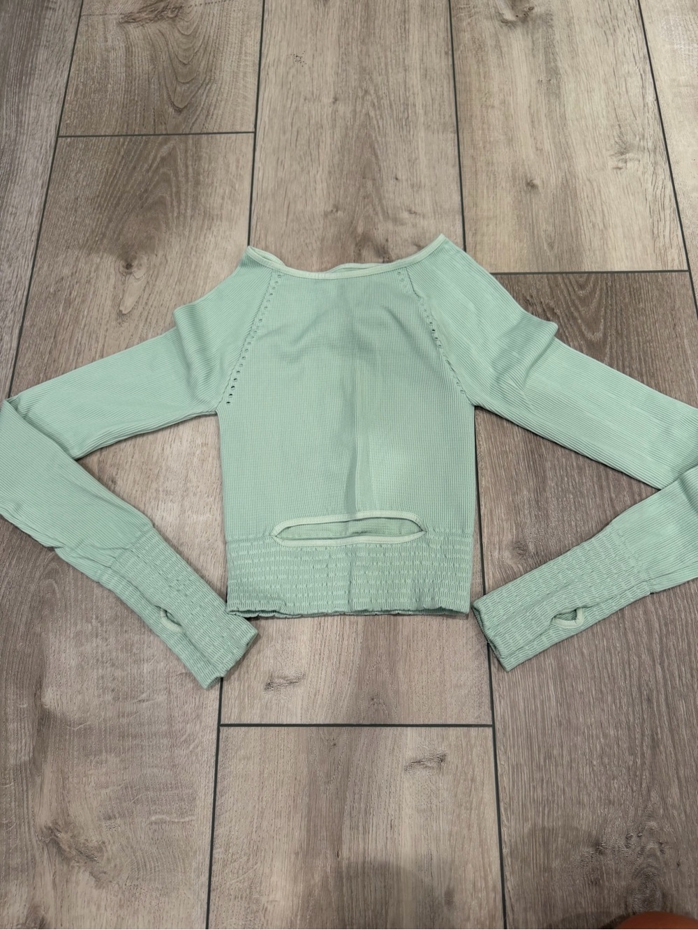 Free People Mint Ribbed Long Sleeve Crop Top with Back Keyhole